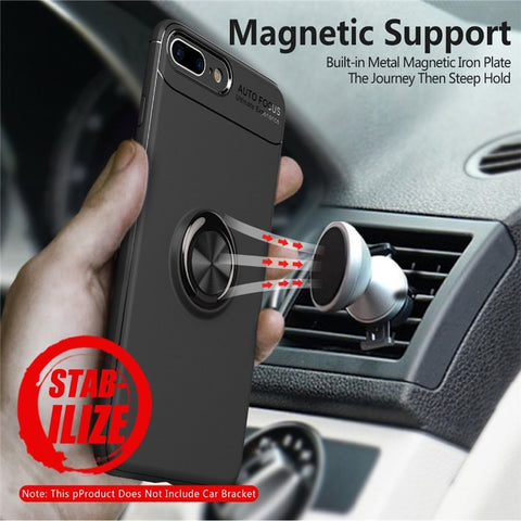 Phone Case Ultra Slim Silicon Armor Anti-knock Car Magnetic Metal Ring Bracket Cell Phone Shell Case for IPhone X 6/6S 7/8 Plus