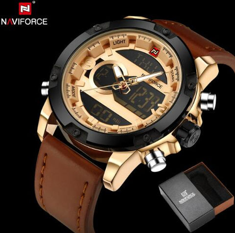 NAVIFORCE Leather Quartz Watch Men's Sport Wristwatch