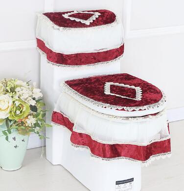 Lace 3 piece Set Toilet Seat Cover U-shaped  Mats Bathroom Decoration