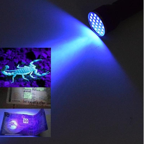 21Leds Flashlights Ultra Violet UV  AAA Battery Powered Led Flashlight Black Light For Scorpions Cash Detection