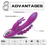 12 Speeds Waterproof Rechargeable Rabbit Vibrator G-spot and P-spot Anal Clit Stimulator Dildo Adult Sex Toys for Women