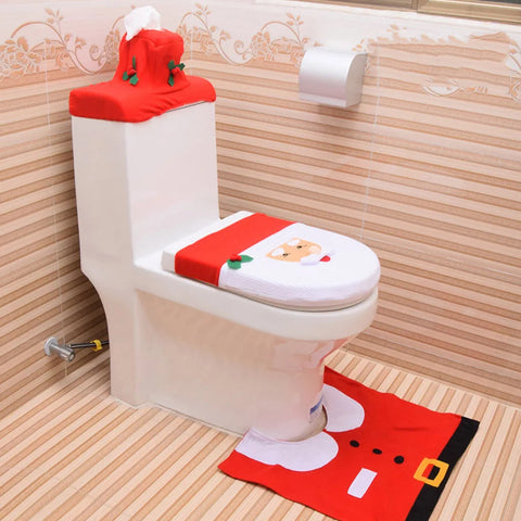 3PC Christmas Closestool Cover Santa Claus Toilet Seat And Tissue Cover Set Christmas Decorations For Bathroom Mat kerst decorat