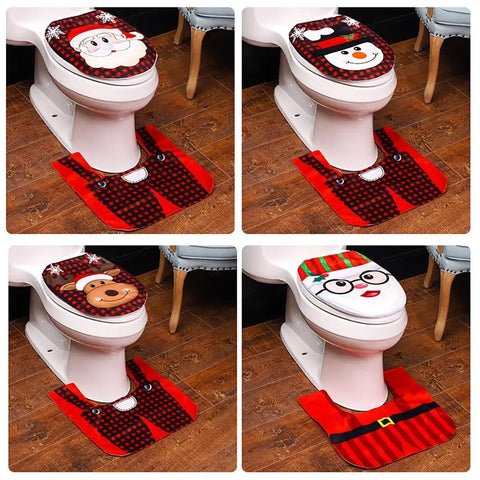 Santa Claus Snowman Reindeer Christmas Toilet Cover Merry Christmas Decor