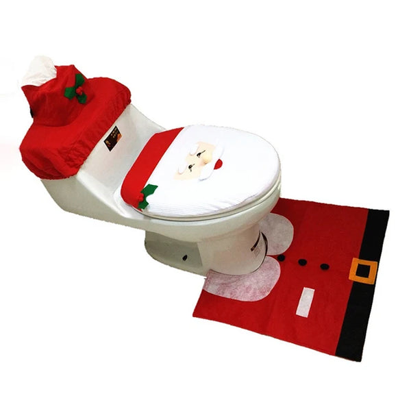 Toilet Foot Pad Seat Cover Cap Christmas Decorations Happy Santa Toilet Seat Cover and Rug Bathroom Accessory Santa Claus